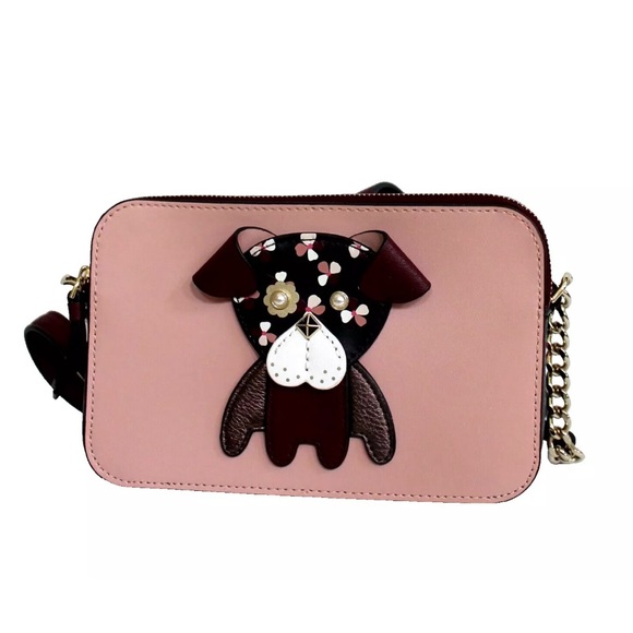 🔥 EUC Rare Kate Spade Floral Pup Cherrywood Double Zip Small Crossbody Bag🔥 - Picture 1 of 14